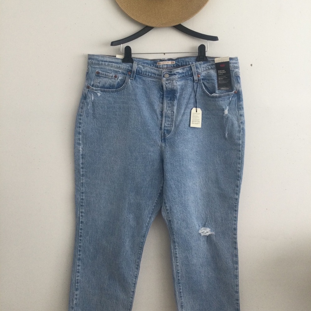 LEVIS SUPER HIGH RISE RIBCAGE STRAIGHT INDIGO BLUE ANKLE JEANS PLUS SIZE 22W NWT